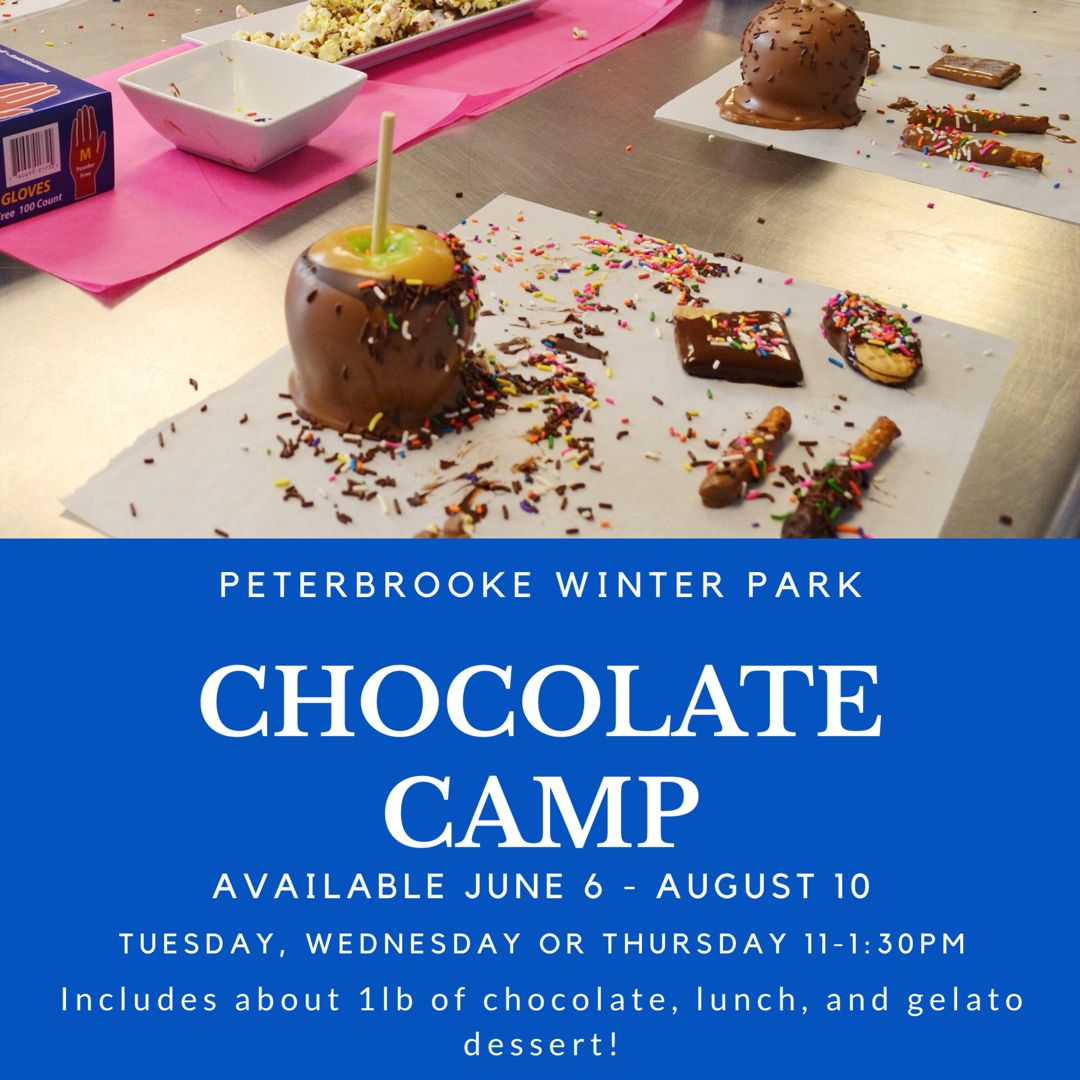PeterbrookeWP's tweet photo. Did you hear? Our #ChocolateCamp starts soon! Call us at 407-644-3200 or email winterpark@peterbrooke.com soon - space is limited!😍🍫#summer https://t.co/mBtssSOTpz