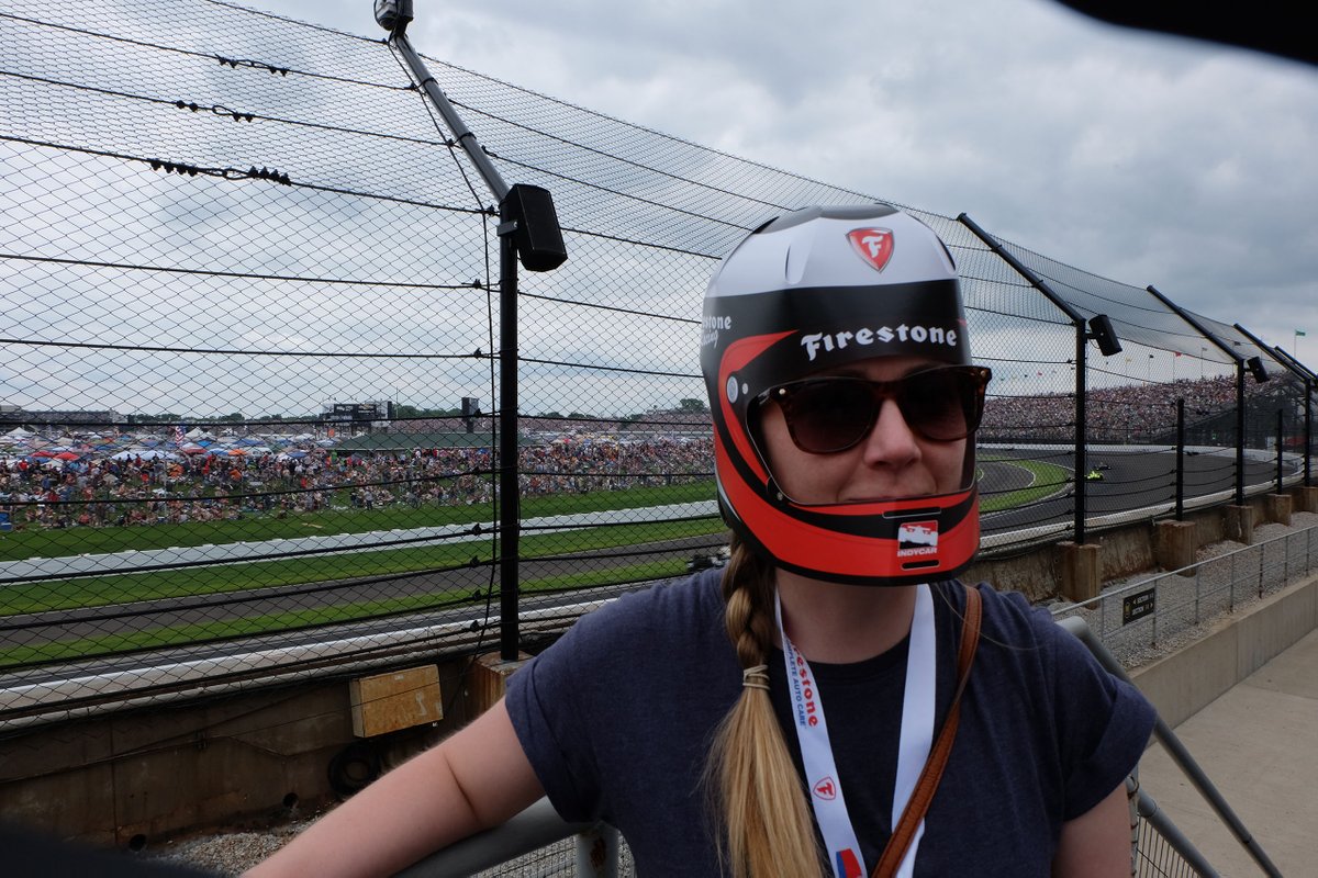 paper_helmets's tweet photo. Trackside at the #Indy500 sporting her #Firestone #paperhelmet #creativehype #paperhat #whois68 @TakumaSatoRacer https://t.co/UWyXVai7er