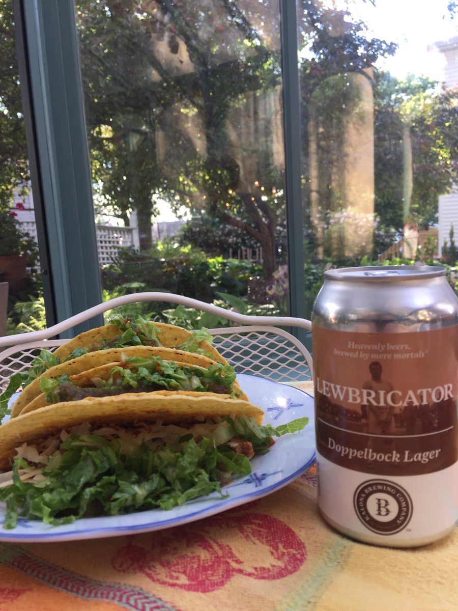 LivingstonInn's tweet photo. A little untraditional for #MemorialWeekend, we're enjoying tacos this evening with a gift of @kalonabrewery Doppelback Lager from a guest. https://t.co/jxBnbhab93