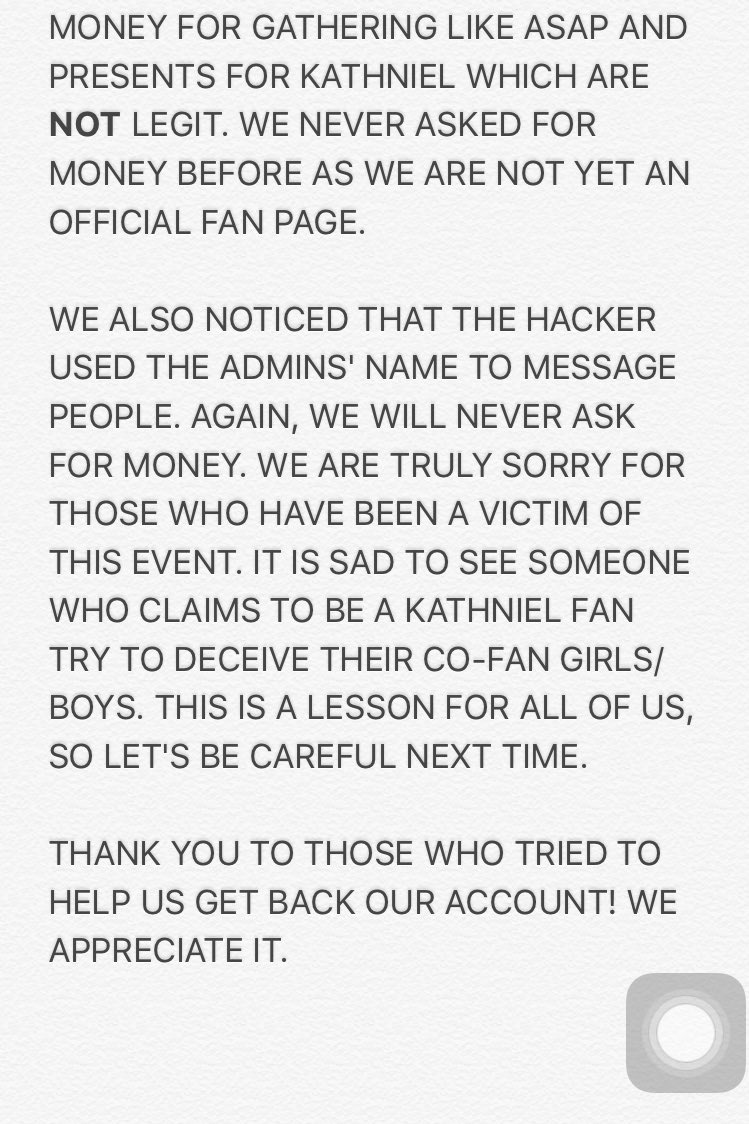 SOLIDKATHNIELS's tweet photo. MESSAGE TO ALL KNS {IMPORTANT: PLEASE READ} 

@SOLIDKATHNIELS IS NO LONGER HACKED. 

PLEASE RT! https://t.co/xhT3wdOtm0