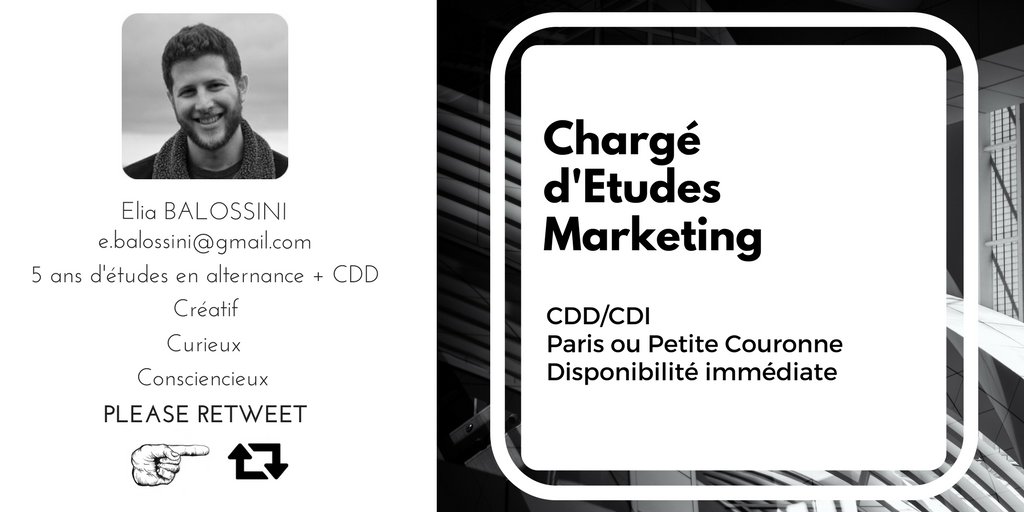 EBalossini's tweet photo. Hello cher réseau ! #PleaseRT #ChargédEtudesMarketing #Paris #IDF #i4EmploiR 📨https://t.co/SZHcunMkuX Merci pour votre précieuse aide ! https://t.co/MoPyN3oAWq