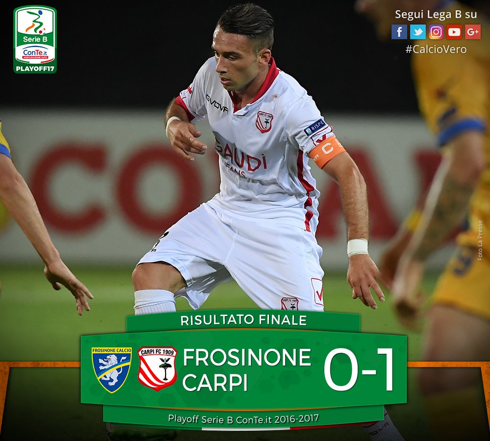 Play-off Serie B, incredibile Carpi in finale: vince in 9 uomini 0-1 a Frosinone