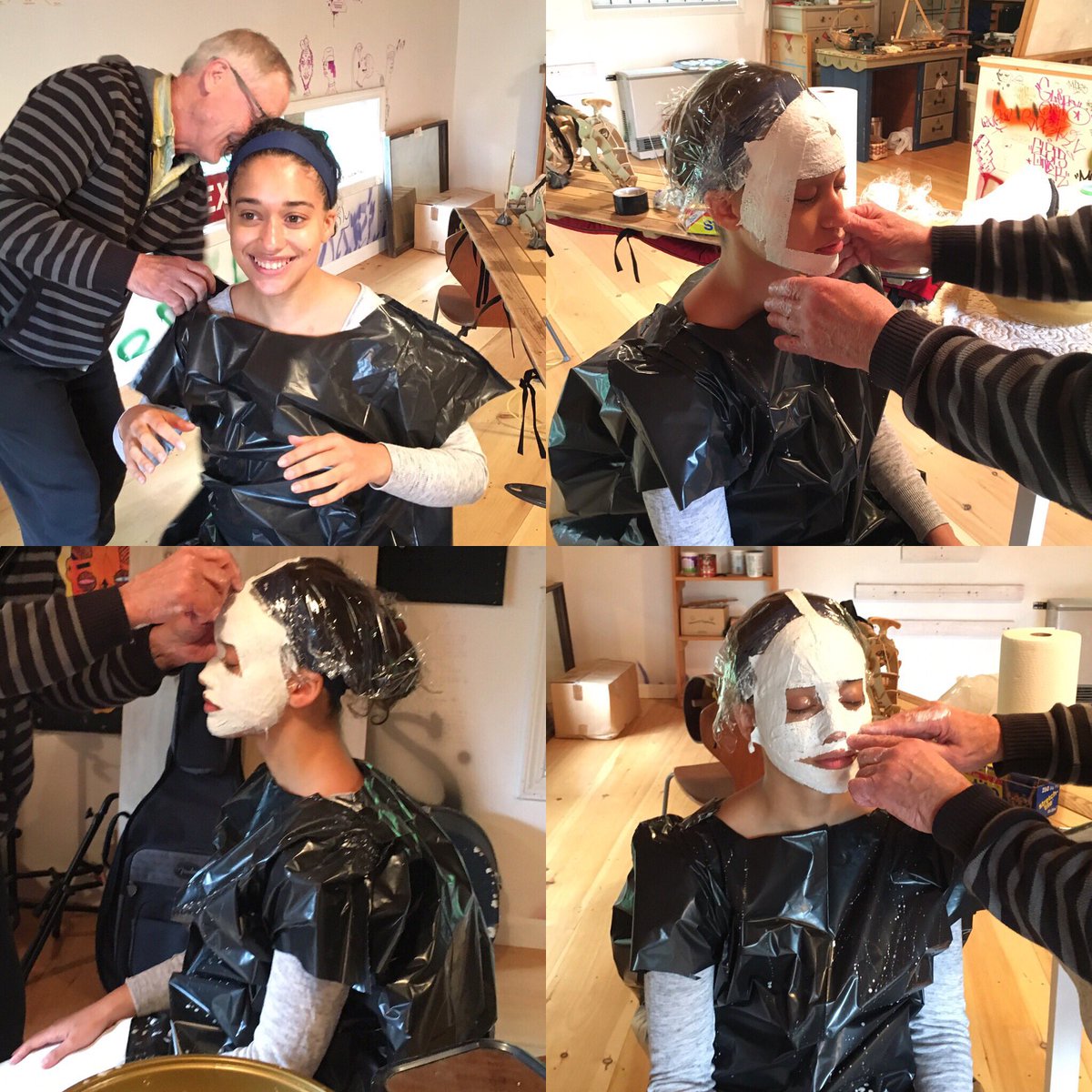 Mask day at @outcastcafe ! First up: @jennayvargas 👌🏼😱💀👺👩🏽‍🎨 #mask #theatre #art  #rileyannvisitstheoutcastcafe #puppeteers #rehearsal