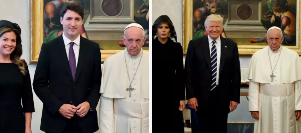 BuzzFeed's tweet photo. The Pope met with Justin Trudeau and took another glum photo https://t.co/cRo36ObSpK https://t.co/Zwtm9ARpzS
