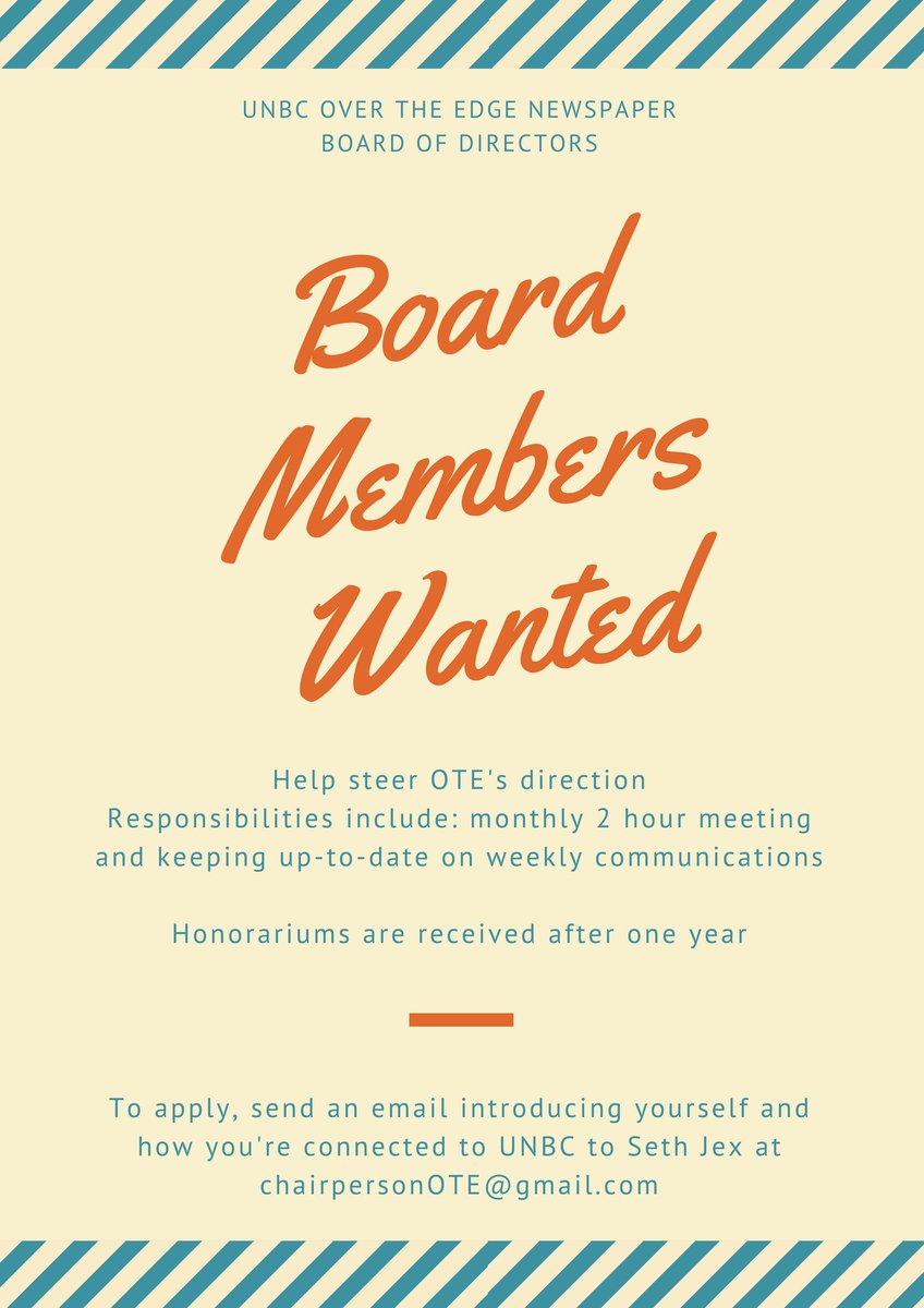 OVERtheEDGEunbc's tweet photo. We're looking for Board Members! Apply with Seth Jex at chairpersonOTE@gmail.com https://t.co/ZZep3KnR3B