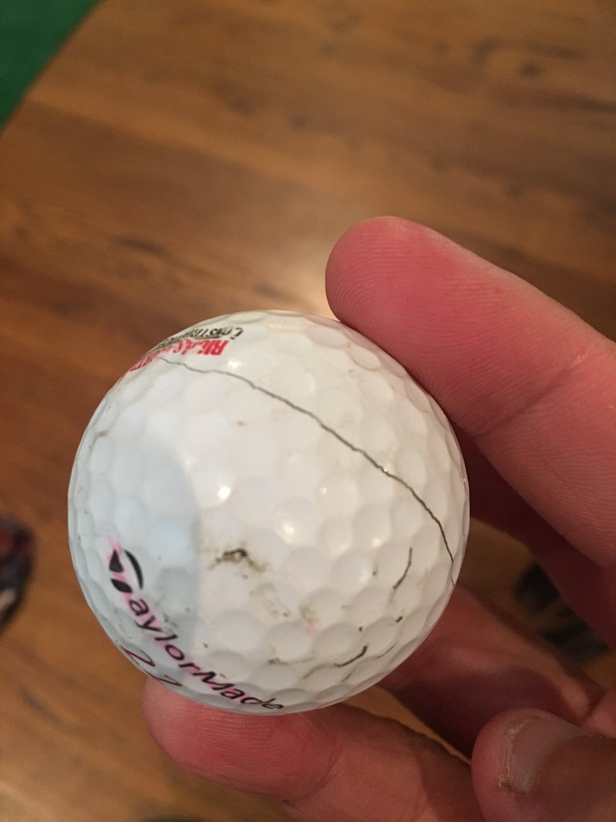 BNew832's tweet photo. I think I'm done playing @TaylorMadeGolf balls. Second time this has happened to me during a round. #crackedball #notdurable https://t.co/8LpRVZyQhd