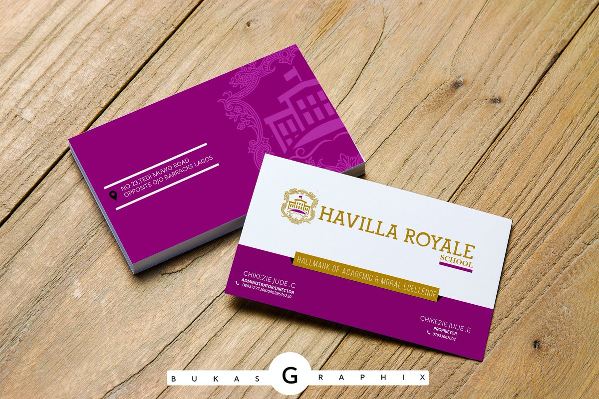 BlackBukas's tweet photo. Newly completed design.
Awesome #logo &amp; #complimentarycards #design
For Havilla Royale School
Order for yours now.
#BukasGraphix https://t.co/S9TTX1diks