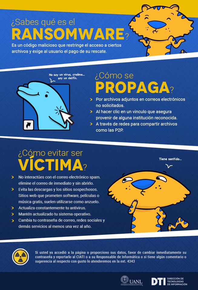 servenlineaUANL's tweet photo. No seas víctima del Ransomware. Mantén tu equipo de cómputo y tu información segura. #DTIps https://t.co/djR7V3vfDp