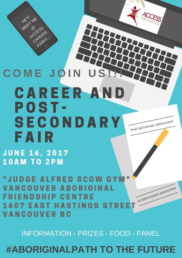 aboriginalpath's tweet photo. Join us for the ACCESS Career Fair on June 16th!
10am-2pm at the Vancouver Aboriginal Friendship Centre Society. #aboriginalpath https://t.co/eWNQ5OMx14