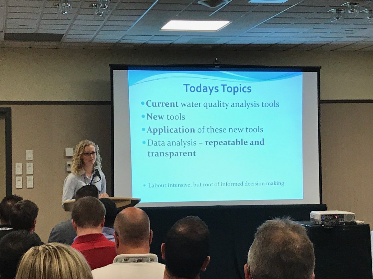 DalWaterProf's tweet photo. MASc Alum- Heather G is presenting new wq tool using @RStudio for BC Environment at #BCWWA2017 Photo credit to Amy M (MASc alum) #DalProud https://t.co/HlQX2OuZOV