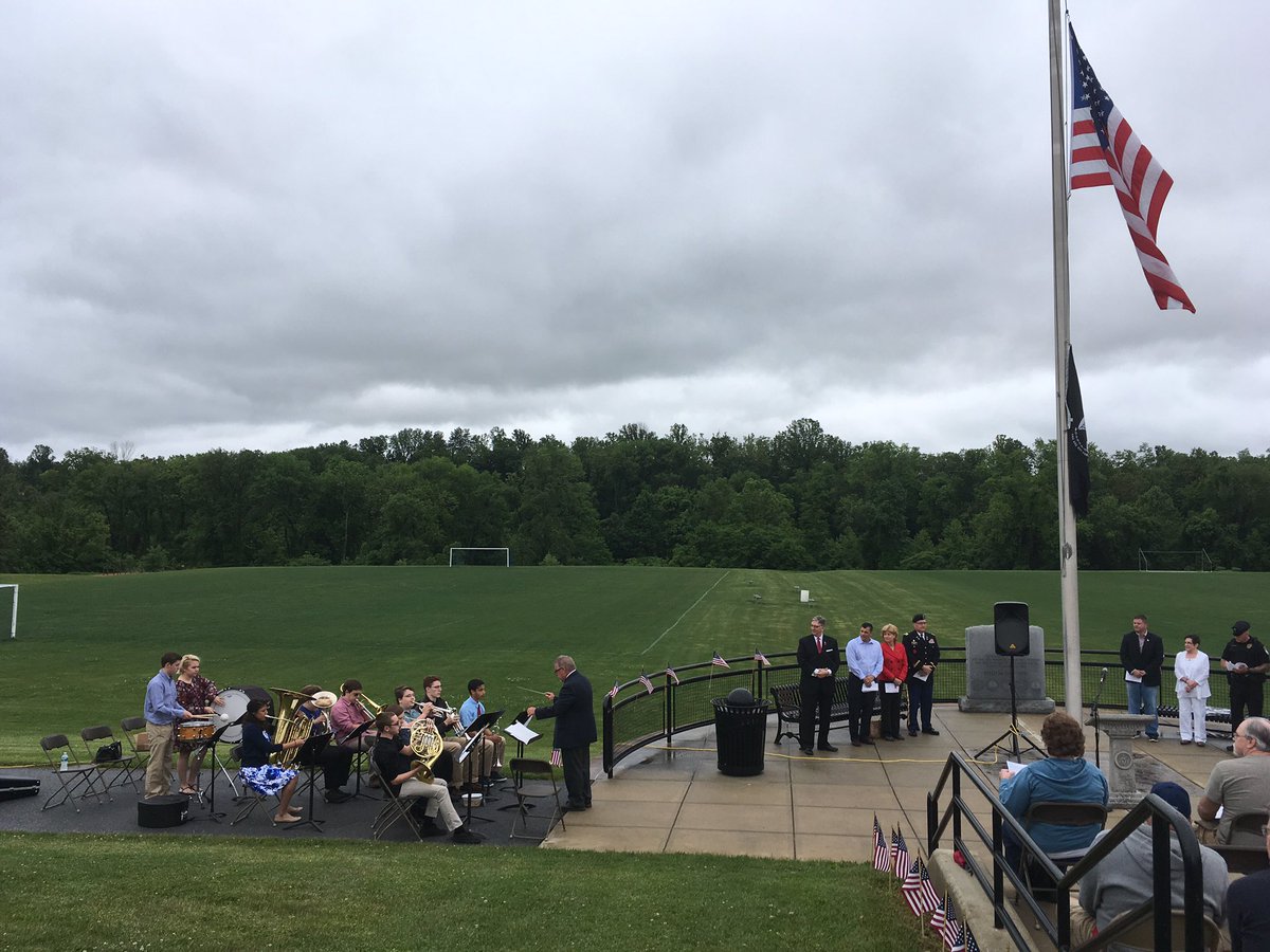 MSDMusicAssoc's tweet photo. MHS Brass Ensemble at Muhlenberg Township Memorial Day ceremony at Jim Dietrich Park. https://t.co/T8XDDcHz6l
