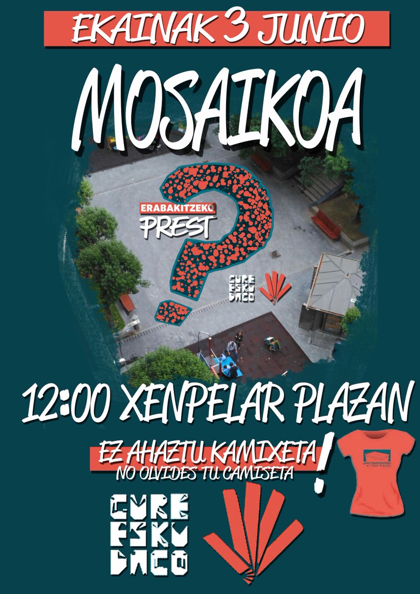 GureEskuDagoEO's tweet photo. Ekainak 3 larunbata 12:00 Xenpelarren #MOSAIKOA 
sabado 3 de junio a las 12:00 en Xenpelar https://t.co/rWTDoiJvXi