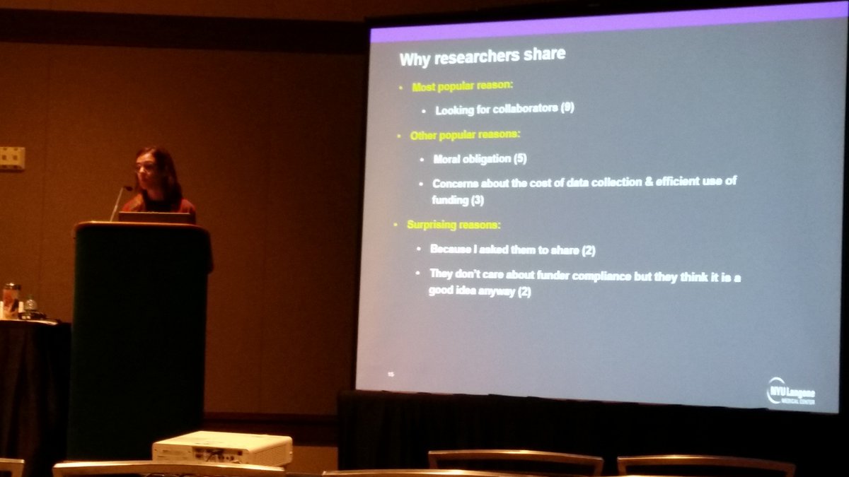 MLA_MLES's tweet image. Why researchers share data? Collaborators, moral obligation, efficient use of $, and because @ncontaxis asked! #mlanet17 #NewVoices