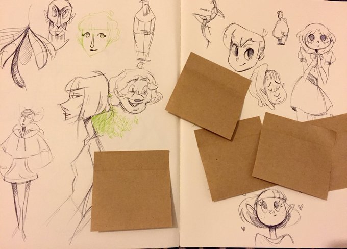 Some ballpoint pen sketchbook doodles. Had to hide some secrets with post it notes. ? 