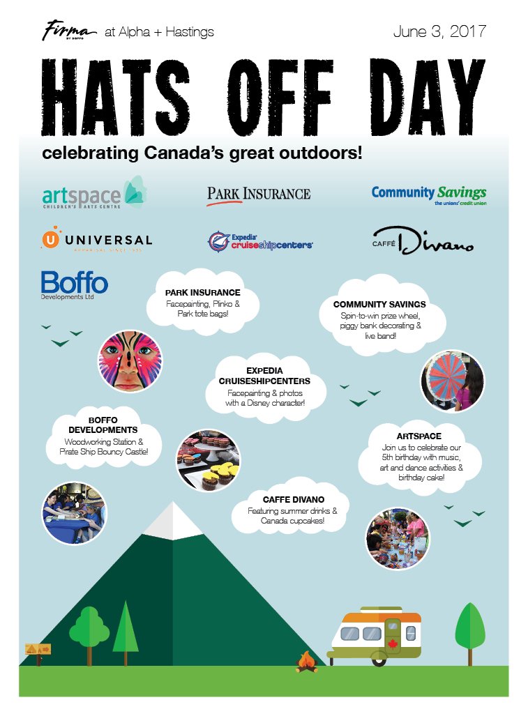 BoffoGroup's tweet photo. #HatsOffDay is this Saturday! The businesses at Firma have a lot of fun things planned - stop by Alpha + Hastings! @BurnabyHeights https://t.co/oKbSyYdwZ8