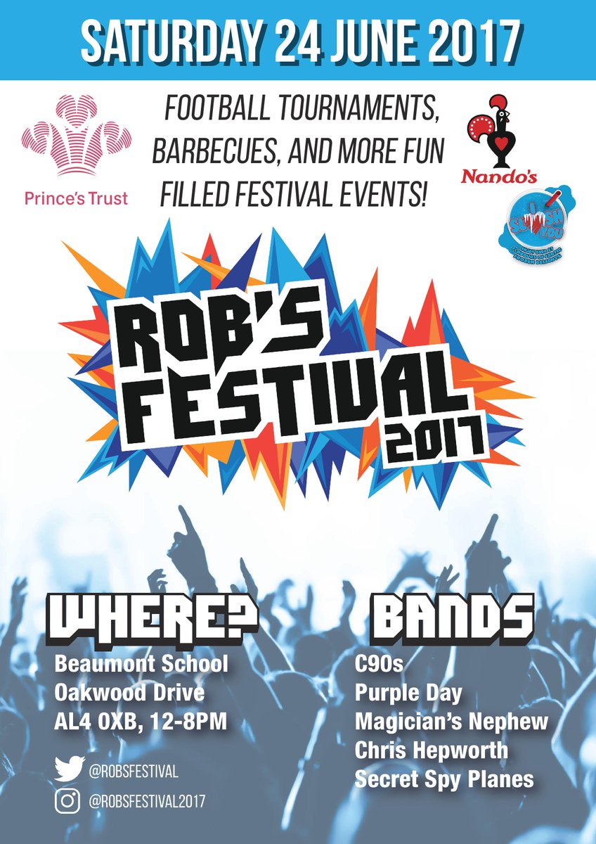 Buy tickets at a discounted price! - Details online soon. 
@PrincesTrust @BeaumontSchStA <a href="/NandosUK/">Nando's</a> @PurpleDayBand <a href="/mnephewband/">Magician's Nephew</a> <a href="/hertsad/">Herts Advertiser</a>