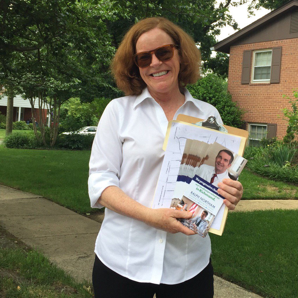 Rachel_Okrent's tweet photo. Mary Shine doing Memorial Day right! Knocking doors for Ralph Northam! #NoVAKnocks #GameOnVA https://t.co/TDBjDwNTxW