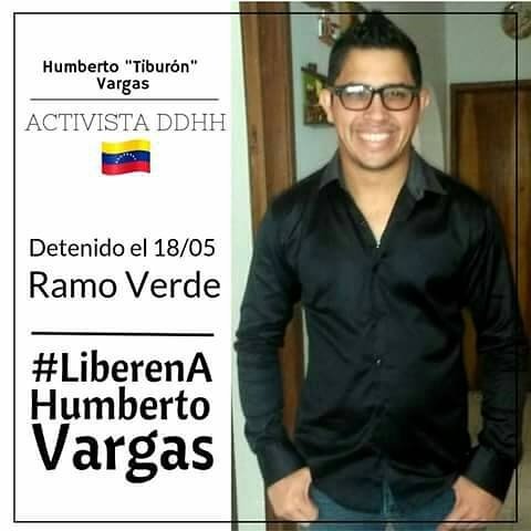 MucVenezuela's tweet photo. Exigimos la liberación de nuestro dirigente Humberto Jose Vargas Delgado. Injustamente detenido por el régimen. https://t.co/SEuO3wTqhp