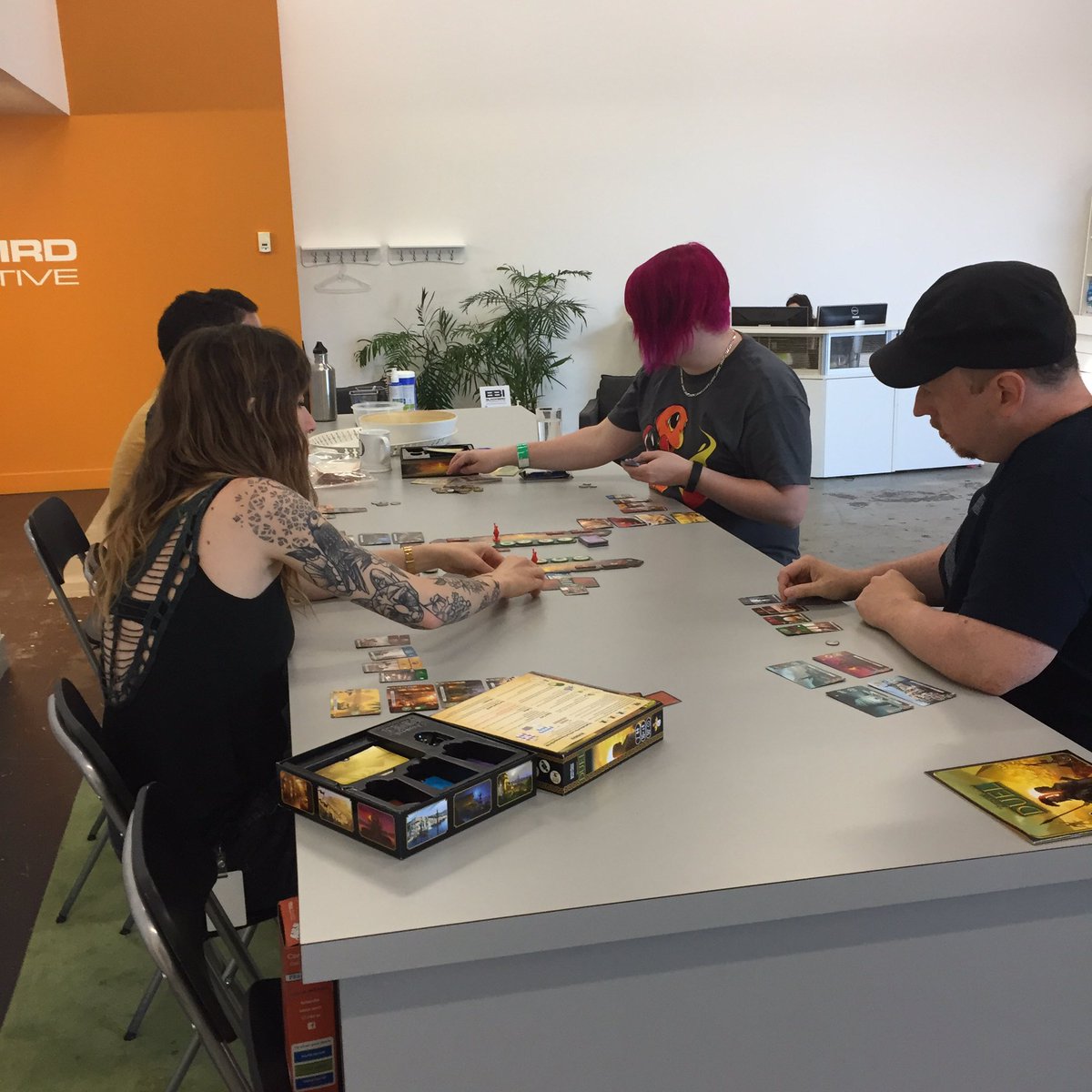 BBIgames's tweet photo. The lunch time #7WondersDuel tournament is starting to heat up. #gamesatlunch #blackbirdinteractive #smacktalk #gamedev #gaming #boardgames https://t.co/I3TNP9Prkg
