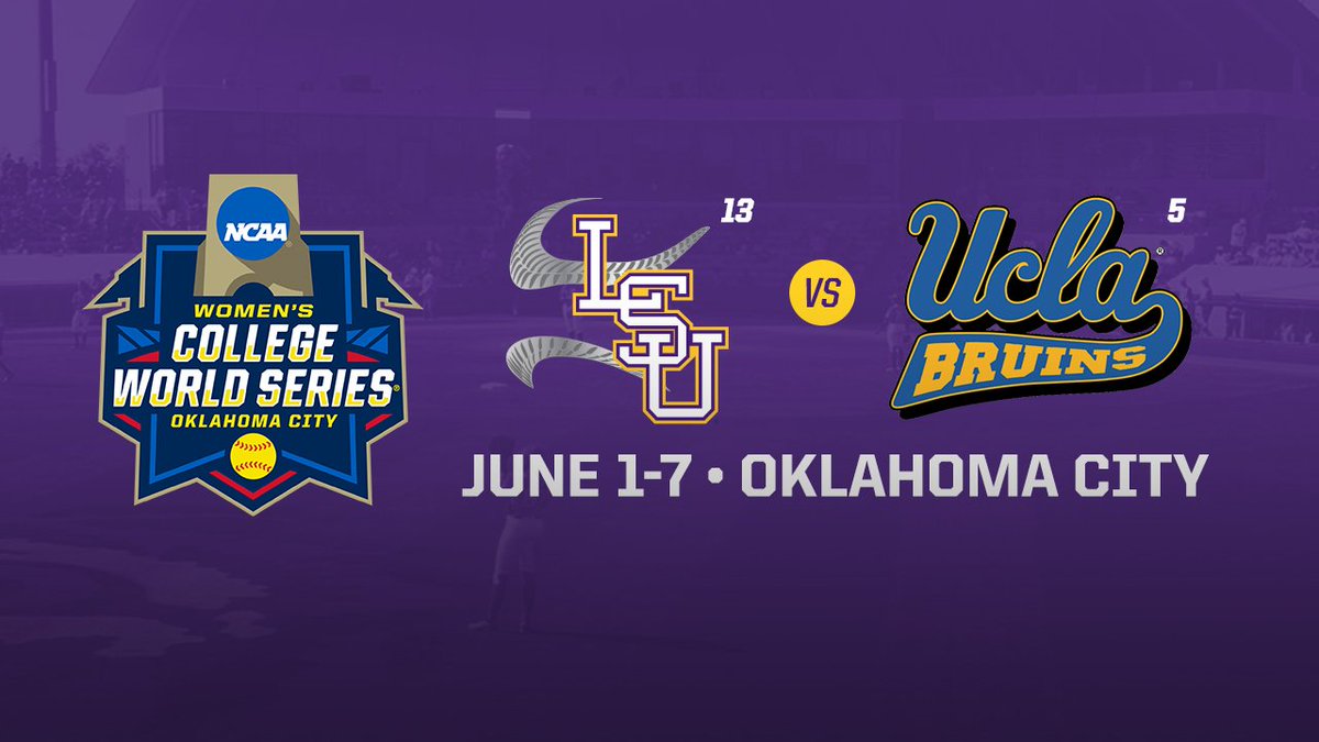 LSUsoftball's tweet photo. LSU opens play in Oklahoma City at the Women's College World Series against UCLA at 1:30 p.m. CT Thursday on ESPN 
https://t.co/xiajkwJx4A https://t.co/phMl19bpWW