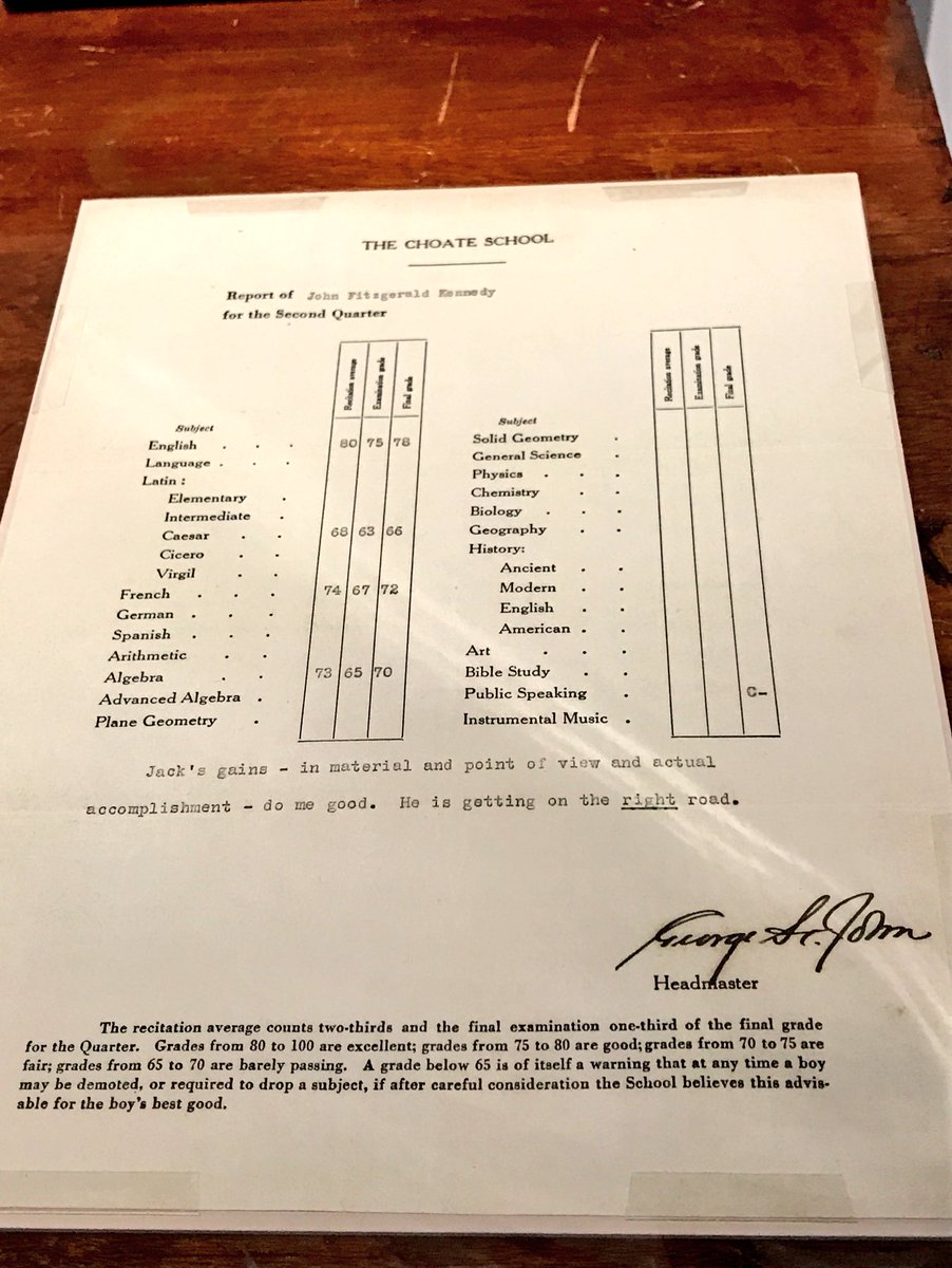 robles_luis4's tweet photo. Don't feel so bad after viewing JFK's report card!  #JFK100 https://t.co/ljA5FnGzF9