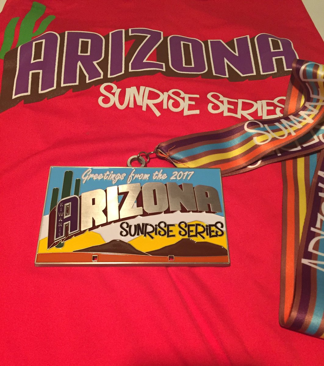 azsungoddess1's tweet photo. It's #MedalMonday -Memorial Day edition. Kicked off @StartLineRacing Sunrise Series - each letter of ARIZONA represents a race in the series https://t.co/arus05UzS8