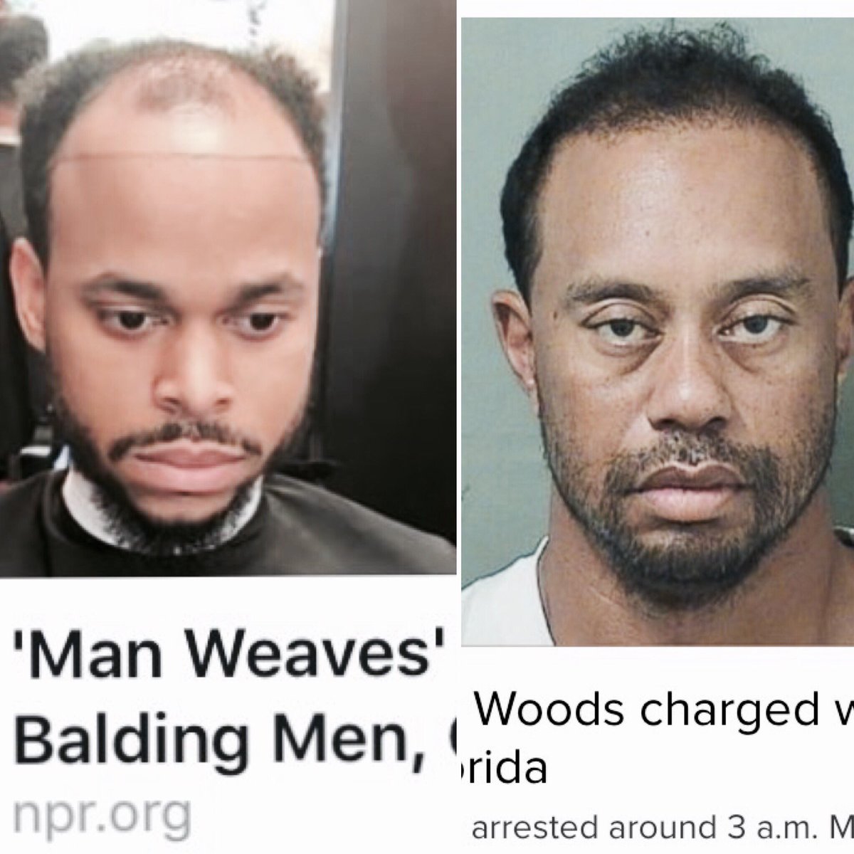 shonns9's tweet photo. Bad news: DUI. Good news: Looks like he's a candidate for a "Man weave". #tigerwoods #tigerdui #silverlinings https://t.co/616lVlhAfL