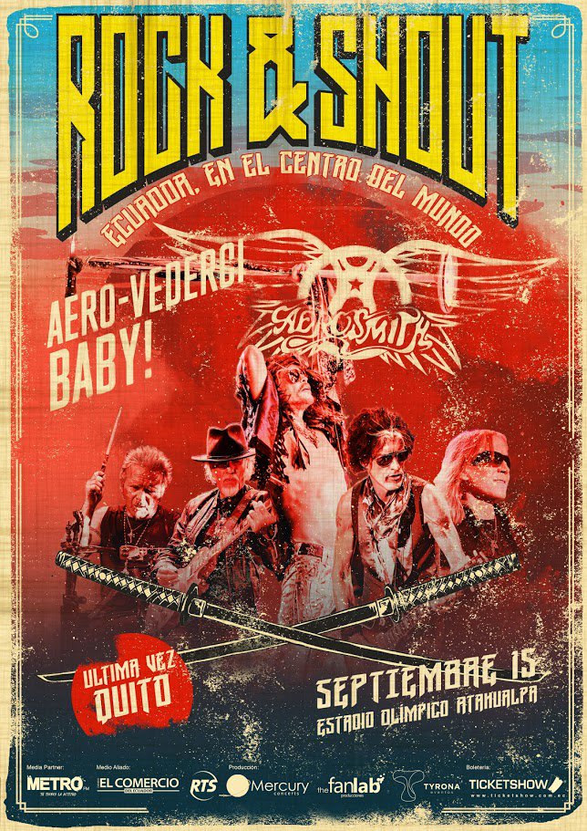 Aerosmith's tweet photo. Ecuador!!! Are you ready for #Aerosmith? We are coming to Estadio Olimpico Atahualpa on September 15th 2017!! 
https://t.co/rsuutHrYmY https://t.co/0tTWSn3rM2