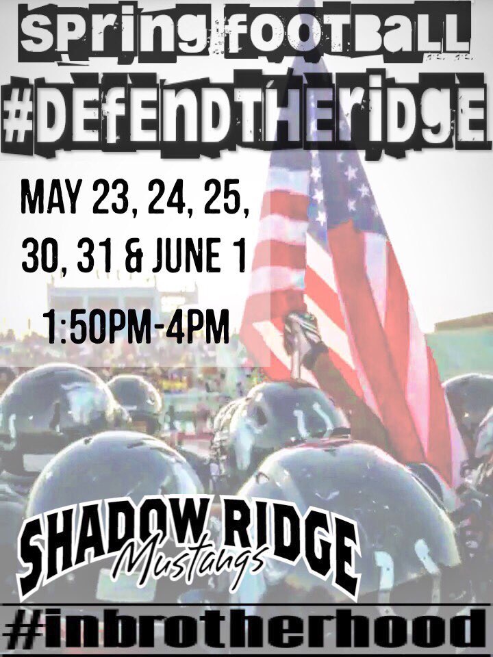 defendtheridge's tweet photo. Spring Football resumes TUES, WED & THUR. Freshman night is Friday night. #planfortheweek
Don't be late! https://t.co/xUJZRO1a5u
