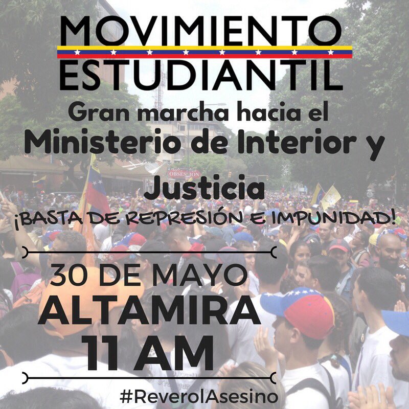 Reverol, mañana vamos a exigirte el cese de la represión y la liberación de TODOS los estudiantes detenidos arbitrariamente. #ReverolAsesino