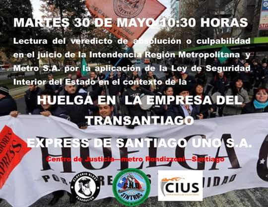 sintracchile's tweet photo. martes 30 de mayo 10.30 hrs. Centro de justicia https://t.co/AVDkzGvK5B