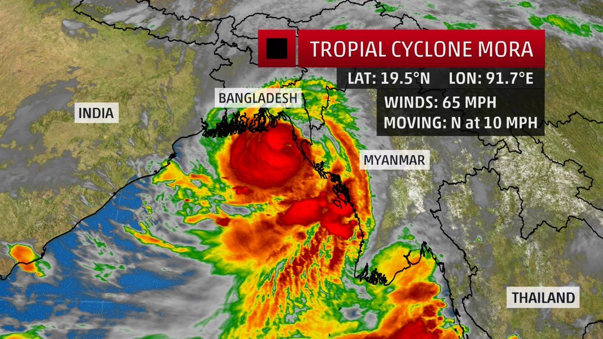 Tropical Cyclone Mora will landfall in Bangladesh by midday Tuesday