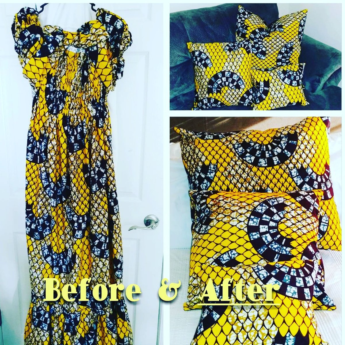 Bisheaba's tweet photo. brought this dress for 8$ at the thrift store for a shoot. It didn't make the cut so, I made some #plush #african #pillows #artsandcrafts https://t.co/pBb50hX8Zc