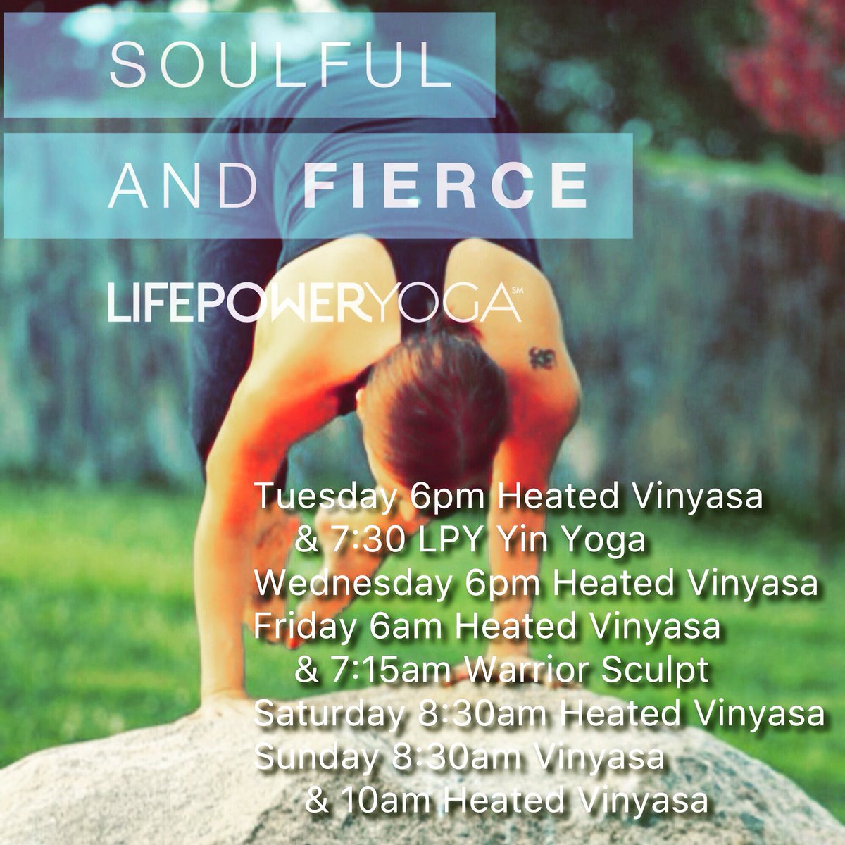 stacyangl's tweet photo. Here's what's happening this week. Just show up. #lifepoweryoga #SoulfulAndFierce #yogalife @ltaflorhampark https://t.co/i5fqK7IRT5