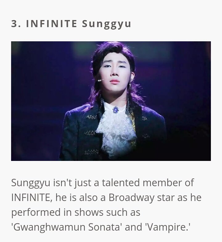 Infinite7Facts's tweet photo. [ALLKPOP] 170530 K-Pop idols who starred in musicals 

#인피니트 Sunggyu 
https://t.co/vKmcz5VSha https://t.co/b7aro7GuMl
