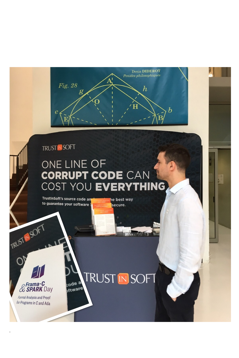 TrustInSoft's tweet photo. Meet us at #FramaC &amp; #SPARK Day today. Let's talk about #FormalAnalysis and #OpenSource innovation! #osis2017 @__ftk @AdaCoreCompany @gt_ll https://t.co/6mRypJGa5W