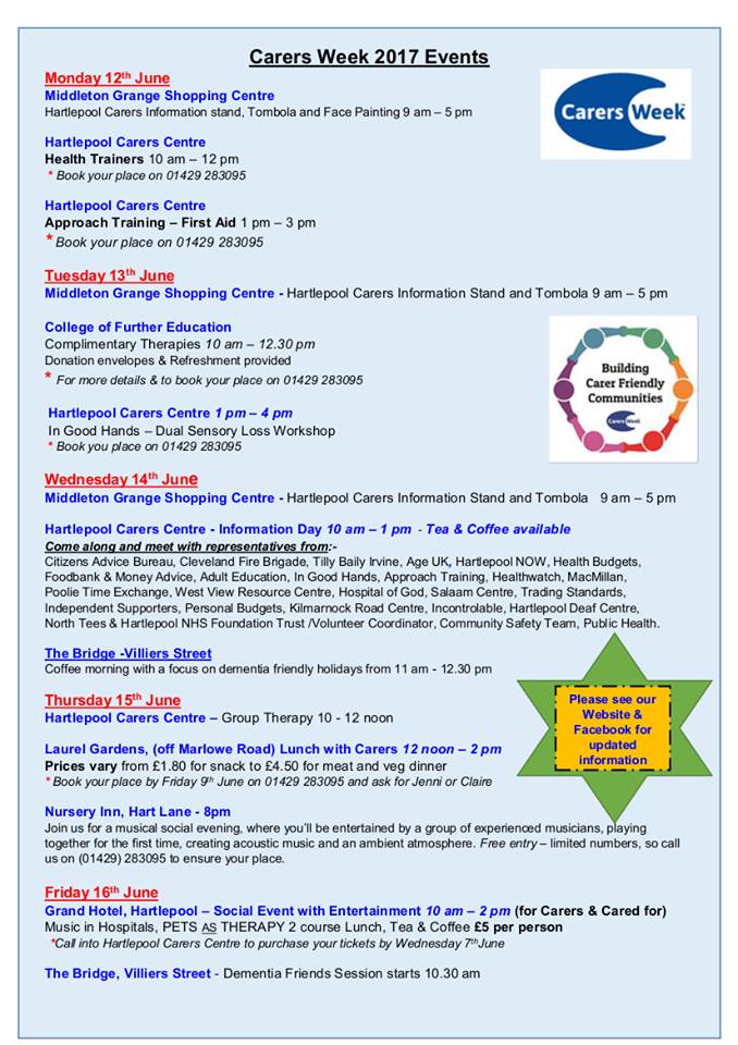 HpoolCarers's tweet photo. Carers week is rapidly approaching as is the deadlines for booking into events. Please see the poster for details but please don't delay. https://t.co/YVV2pZTWcj