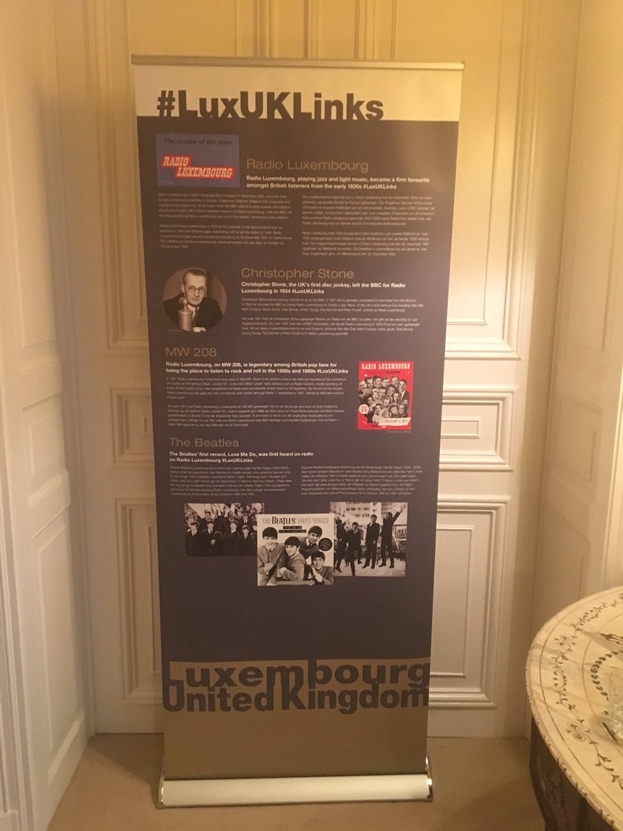 rtlgroup's tweet photo. Radio Luxembourg is part of the #LuxUKLinks exhibition hosted by the UK Ambassador @HMAJohnMarshall in #Luxembourg #RTLhistory https://t.co/KPOkzpBVdz