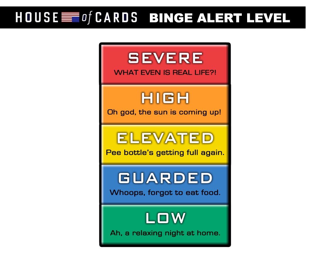 Frank Underwood (@funderwoodhoc) on Twitter photo What's your #HouseOfCards Binge Level?
Tweet us your craziest & wildest Binge Watching Photos <a href="/FUNDERWOODHOC/">Frank Underwood</a> & we'll RT the best ones! F.U. What's your #HouseOfCards Binge Level?
Tweet us your craziest & wildest Binge Watching Photos <a href="/FUNDERWOODHOC/">Frank Underwood</a> & we'll RT the best ones! F.U.