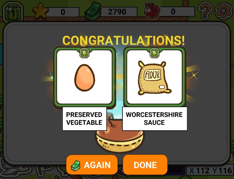 accidentalrebel's tweet photo. While testing some UI stuff I got a Preserved Vegetable in a hard shell and Worcestershire Sauce in Powder Form #itsmethedev #chefnanigans https://t.co/7gyfs8XZrh