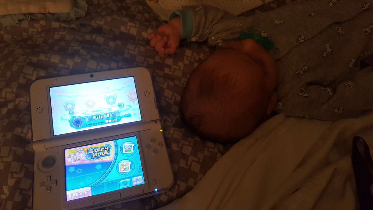 chelseycapri23's tweet photo. When it's midnight and the baby needs to be fed but he's fallen asleep... you play #Kirby #gamergirl #gamingmom #snoringbaby https://t.co/JG4fq6ERAq