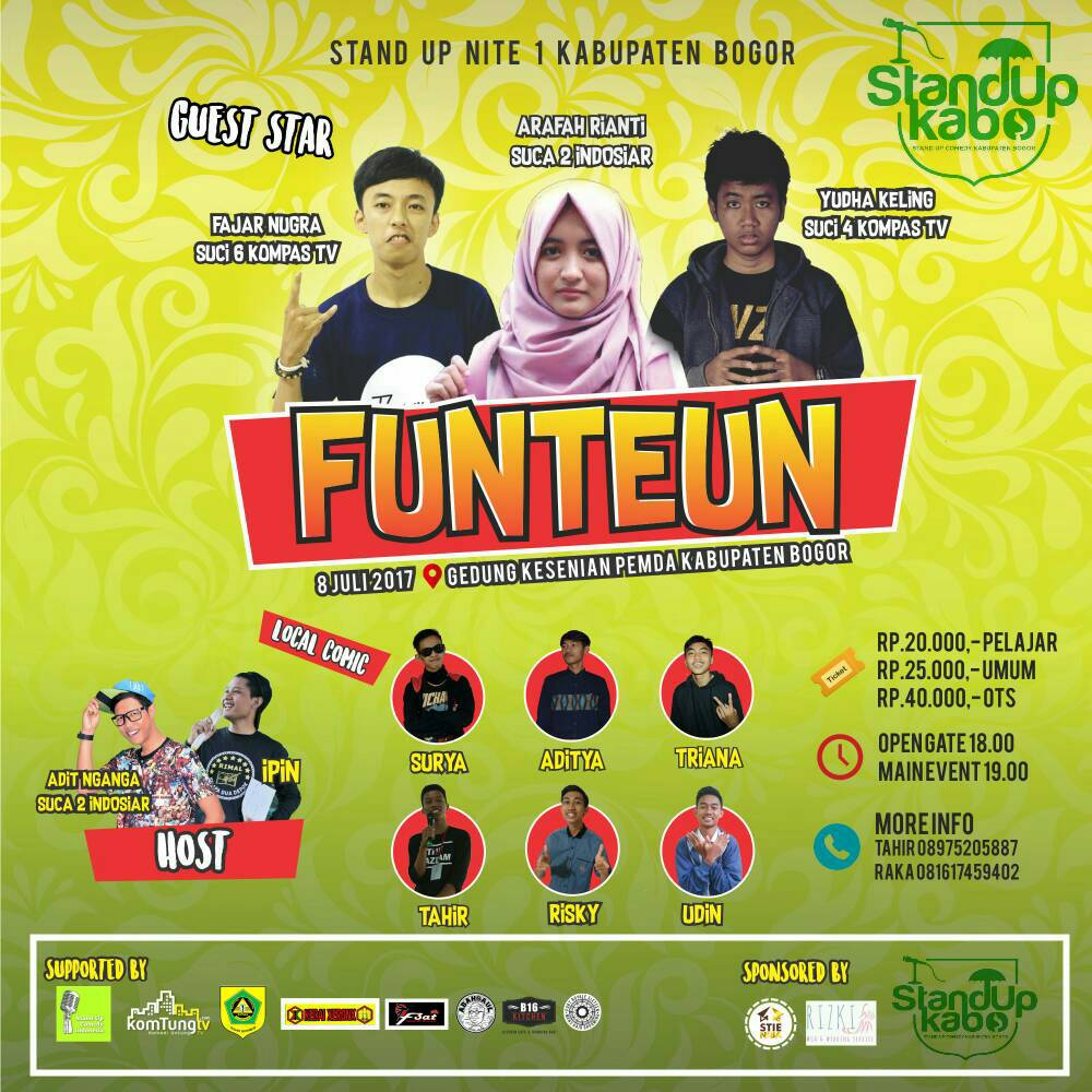 #FUNTEUN | 8 JULI | Gd.kesenian pemda Kab. Bogor | <a href="/arafahrianti02/">arafaaah</a> <a href="/fajar_nugra/">Fajar Nugra</a> <a href="/yudhakhel/">YUDHA SI TAAT PAJAK</a> &amp; 6 local comic | 18.00 | 0897-5205-887
