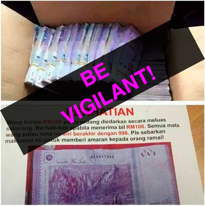 BNM_official's tweet photo. BNM is aware of these messages and is working closely with the police. We advise the public to be vigilant &amp; check for the security features https://t.co/fnMrHNkZ1Y