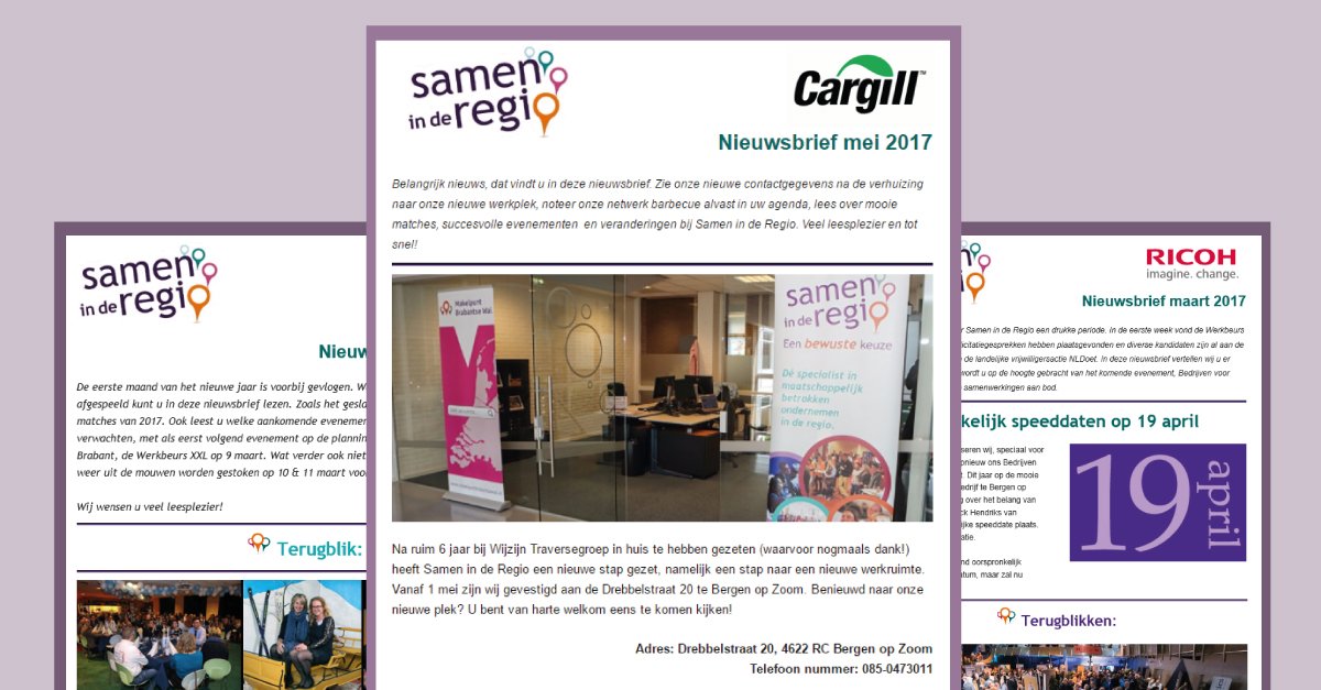 Gisteren vloog onze nieuwsbrief de deur uit, vol met nieuws van Samen in de Regio. Nieuwsgierig? Bekijk hem hier: bit.ly/2reTGrP