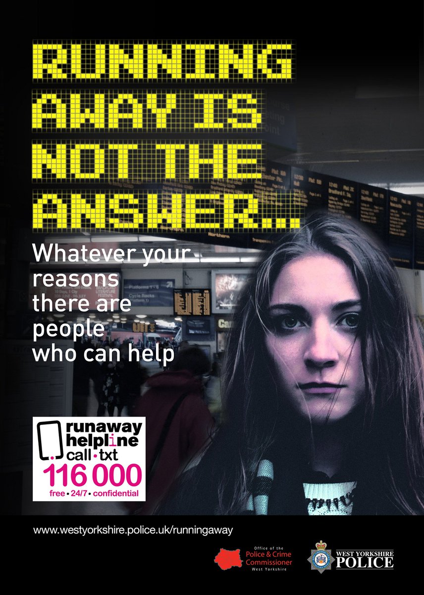 WestYorksPolice's tweet photo. Planning to run away from home? There are people you can speak to about your problems who can help &amp; wont judge you https://t.co/1LpPoEb4eT https://t.co/aD1N20A0M1