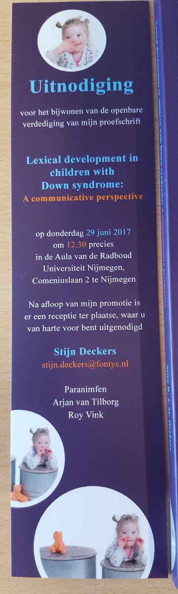 Woordenschatontwikkeling bij #Downsyndroom. Verdediging 29 juni 12.30 #proefschrift #ondersteundecommunicatie <a href="/Fontys/">Fontys</a>FPH @Fontys