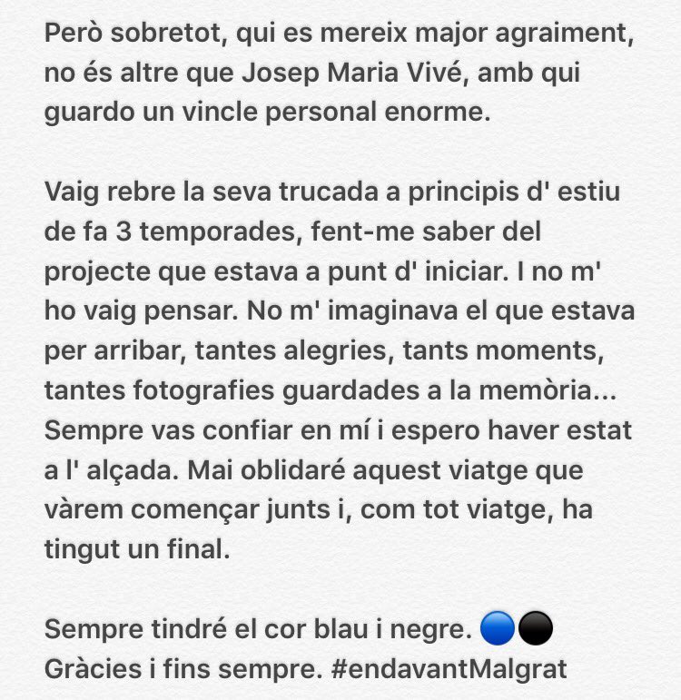 rumiingg's tweet photo. | COMUNICAT PERSONAL | Fi d' una etapa. Gràcies a tots #endavantMalgrat #🔵⚫️ @JosepMa42827594 @AlexDavila_7 @cdmalgrat1905 https://t.co/ZXHVFK6yxT