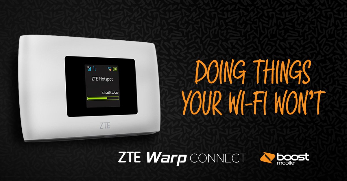 BoostMobileLOC's tweet image. Cut the cord &amp;amp; connect up to 10 devices on our 4G LTE network. Get the ZTE Warp Connect Mobile Hotspot now!