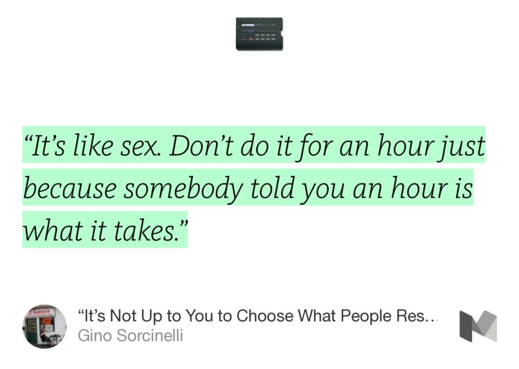 “‘It’s like sex. Don’t do it for an hour just because somebody told you an hour is what it takes.’” from “‘It’s Not Up to You to Choose What People Respond To’: The Creative Life of BLUEPRINT” by Gino Sorcinelli.