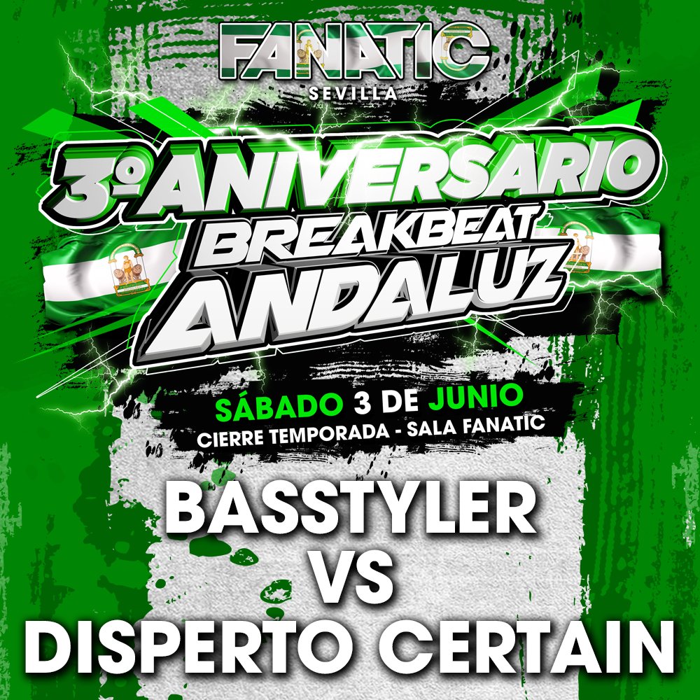 8zero8Club's tweet image. 🥊 BasStyler VS Disperto Certain 🥊
Este sábado 3 de junio en el 3º Aniversario Breakbeat Andaluz, Fanatic (Sevilla) 
Tienes ya la tuya?